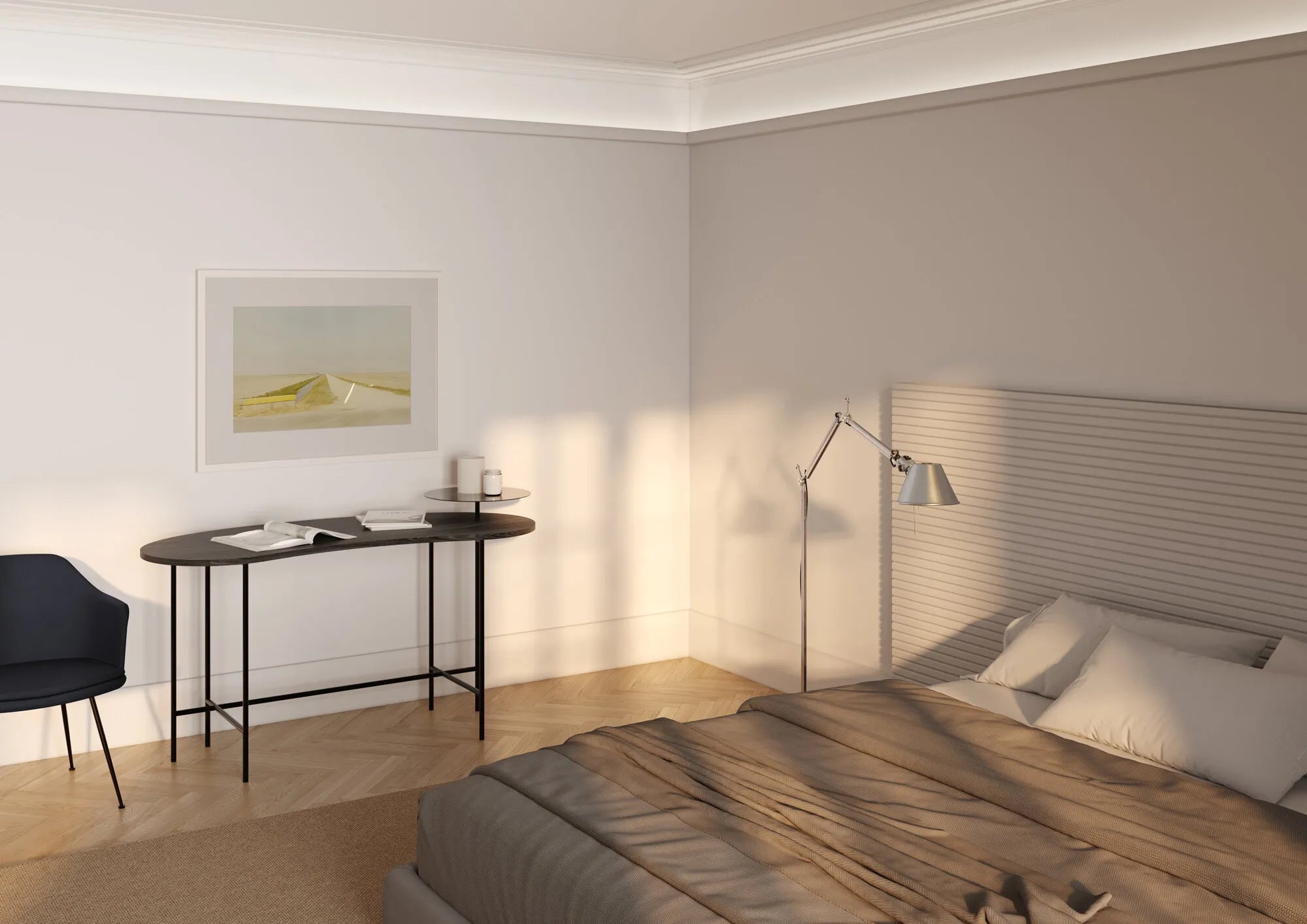 CANELE L 3D Polyurethane Wall Art Panel in cream bedroom interior DecorMania.eu